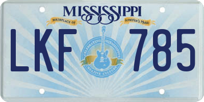 MS license plate LKF785