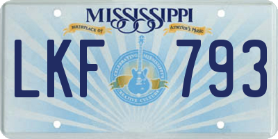 MS license plate LKF793