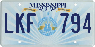 MS license plate LKF794