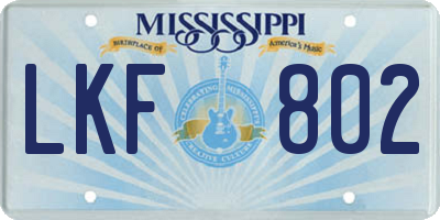MS license plate LKF802