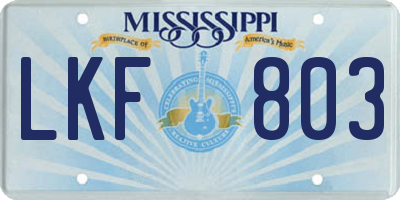 MS license plate LKF803