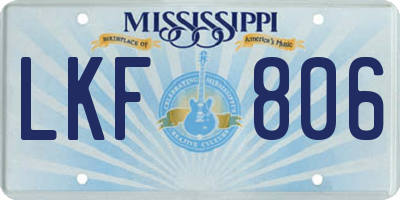 MS license plate LKF806