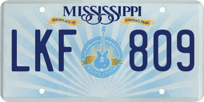 MS license plate LKF809