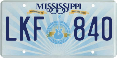 MS license plate LKF840