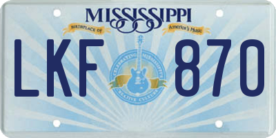 MS license plate LKF870