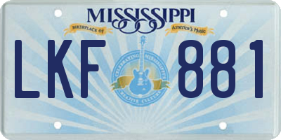 MS license plate LKF881