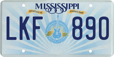 MS license plate LKF890