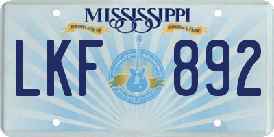 MS license plate LKF892
