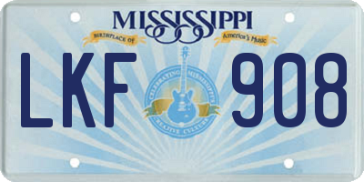 MS license plate LKF908