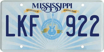 MS license plate LKF922