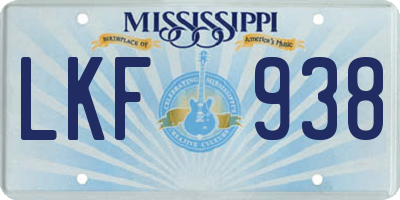 MS license plate LKF938