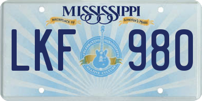 MS license plate LKF980