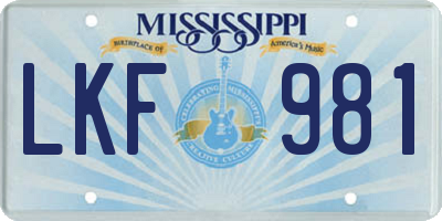 MS license plate LKF981