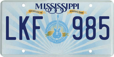 MS license plate LKF985
