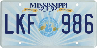 MS license plate LKF986