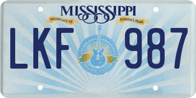 MS license plate LKF987