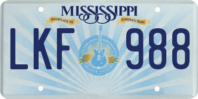 MS license plate LKF988