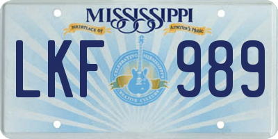 MS license plate LKF989