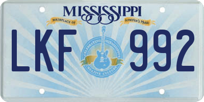 MS license plate LKF992