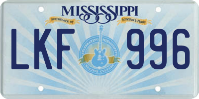 MS license plate LKF996
