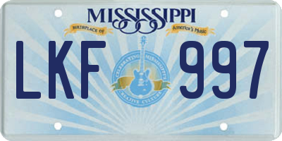 MS license plate LKF997