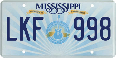 MS license plate LKF998