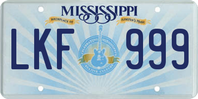 MS license plate LKF999