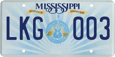 MS license plate LKG003
