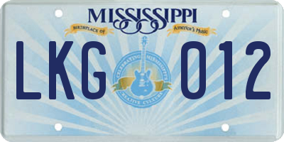 MS license plate LKG012