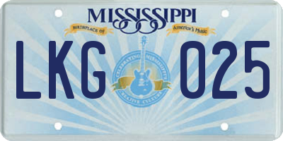 MS license plate LKG025