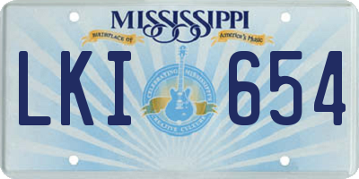 MS license plate LKI654
