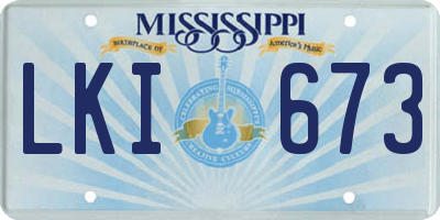 MS license plate LKI673