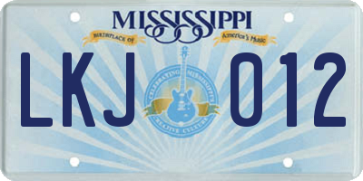 MS license plate LKJ012