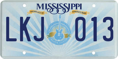 MS license plate LKJ013