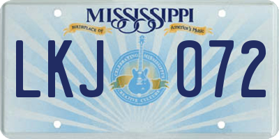 MS license plate LKJ072