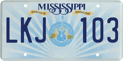 MS license plate LKJ103