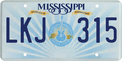 MS license plate LKJ315