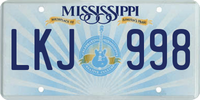 MS license plate LKJ998