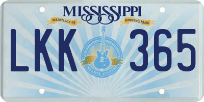 MS license plate LKK365