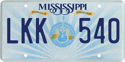 MS license plate LKK540