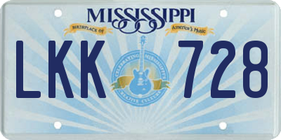 MS license plate LKK728