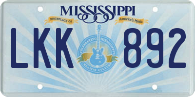 MS license plate LKK892