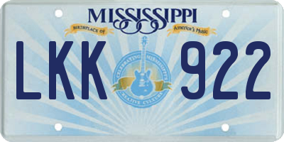 MS license plate LKK922