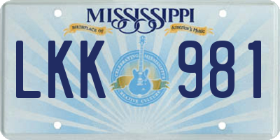 MS license plate LKK981