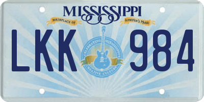 MS license plate LKK984