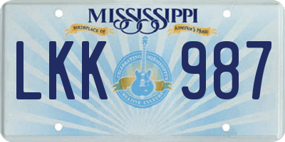 MS license plate LKK987