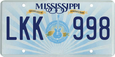 MS license plate LKK998