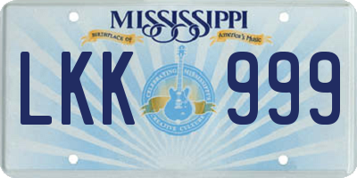 MS license plate LKK999