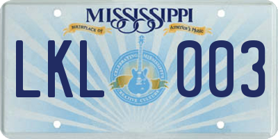 MS license plate LKL003