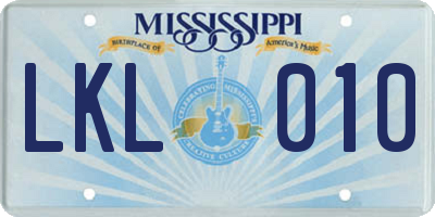 MS license plate LKL010